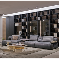 Canapé modulaire carré moderne de luxe noir au design original avec modules librement combinables, ensemble de canapés en cuir véritable