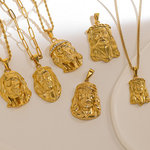 Joias Religiosas Certificadas, Colar com Pingente de Rosto de <span class=keywords><strong>Jesus</strong></span> Cristo em Ouro PVD 18k, Pingente de <span class=keywords><strong>Jesus</strong></span> em Aço Inoxidável 316L para Homens - Product Image 1