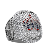 Bague de champion de ligue de hockey sur glace pour jeunes, personnalisée, directement de l'usine, avec bordure en diamant, en alliage, gravure intérieure personnalisée des statistiques de la saison