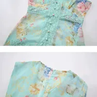 Robe élégante à col en V et manches longues en mousseline pour le printemps, coupe ajustée, disponible en vert, bleu et blanc, vente en gros