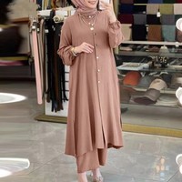 Robe islamique ethnique pour femmes musulmanes, grande taille, légère, respirante, à manches longues, longueur cheville, coupe ajustée, anti-plis, en polyester
