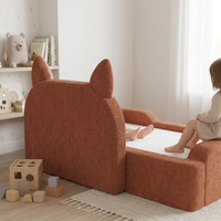Canapé-lit pour enfants en forme de renard, rembourré, faible au sol, pour chambre et salle de jeux