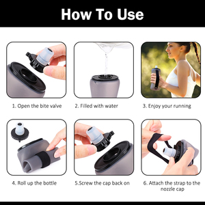 Bouteille d'eau pliable en silicone 350 ml avec poignée, anti-fuite, pour le sport et la course à pied, avec impression de logo - Product Image 4