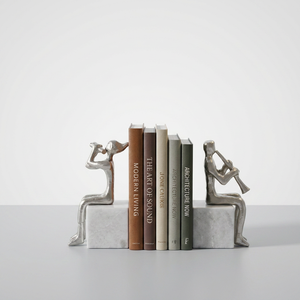 AK Brass Musicians Metal Bookends Set of 2 Nickel Finish with Marble Base Decorative Book Holders for Living Room Table Decor - Product Image 3