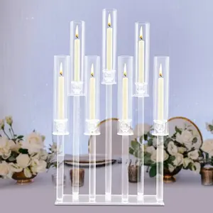 long rectangle mirror base 7 lights candles holder glass shade table wedding home decoration