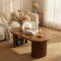 Table basse ovale cannelée en noyer nordique 47 pouces, style ferme, moderne du milieu du siècle, pour salon et bureau