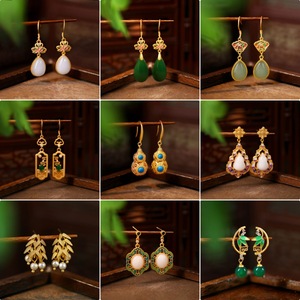 YWJW Novos Brincos de Tungstênio Banhados a Ouro com Pedra Natural e Formato de Cabaça, Método Antigo Chinês de Preservação de Cor, Presente Unissex - Product Image 2