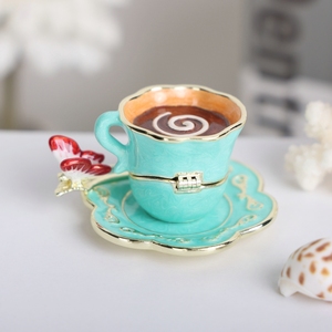 SHINNYGIFTS stile europeo bomboniera in stile matrimonio smalto tazza di caffè scatola decorazione farfalla ornamenti nuovo stile scatole di gioielli - Product Image 5