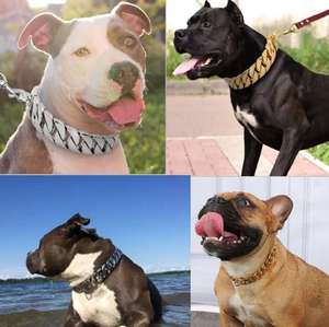 Venta al por mayor de lujo perro grande logotipo personalizado de alta resistencia de acero inoxidable cadena de eslabones cubanos remache enjoyado <span class=keywords><strong>Collar</strong></span> para mascotas - Product Image 1