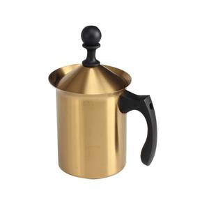 Mousseur à lait manuel en acier inoxydable à double maille, pompe à main pour lait et crème, pour café, latte, cappuccino - Finition dorée - Product Image 2