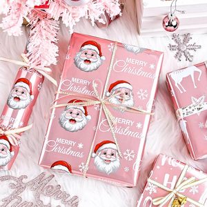 Christmas gift wrapping <b>paper</b> Pink aluminum coated Santa Claus reindeer snowflake <b>pattern</b> Double sided printing Customizable - Product Image 1
