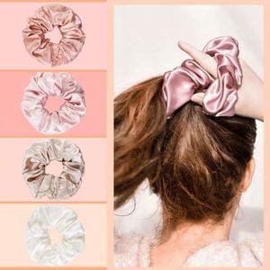 Faible MOQ 1 pièce Chouchous pour cheveux pour femmes en soie élastique, écologiques, décontractés, couleurs unies - Product Image 3