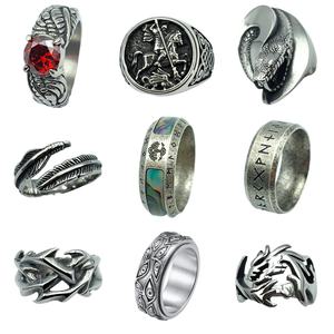 Bague en acier inoxydable 316L pour homme – Vente en gros de bagues gothiques, variété de bagues vintage de motard, bijoux vikings pour homme, accessoire - Product Image 1