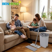 Serpillère plate en microfibre pour la maison avec seau, nouveau design 360 °   Rotation et double transmission, vente en gros abordable disponible