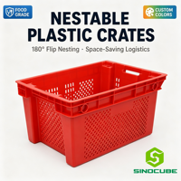 Panier en plastique personnalisé Sinocube, caisse en plastique grillagée pour ferme, boîte empilable et emboîtable pour fruits et légumes frais