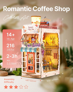 Romantic Coffee Shop Book Nook Kit 3D Wooden Puzzle with <b>LED</b> Light DIY Miniature Bookend for Home Decor & Gifts - Product Image 5