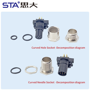 Connettore Impermeabile M12 Angolato a 90 Gradi con Messa a Terra, Presa PCB 2 3 4 5 6 8 12 Pin Codice A B D, Femmina Maschio IP67, Spina Aviazione - Product Image 4