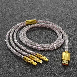 Cable de datos 3 en 1, Cables tipo C de carga rápida de diamante, cargador Usb Cabo 3 en 1 para teléfono móvil, Cable Usb tipo C de 1,2 M para teléfono