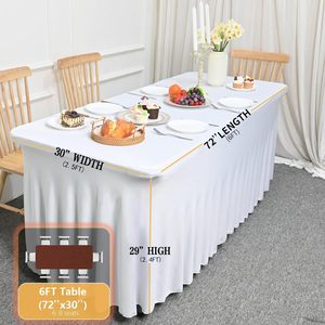 <b>6ft</b> Rectangle Custom White Woven Stretch <b>Table</b> Cloths for Events Outdoor Wedding Party OEKO-TEX Certified Spandex <b>Table</b> Skirt - Product Image 3
