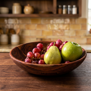Grands bols décoratifs vintage pour centre de table, en bois d'acacia courbé, faits sur mesure, écologiques, polis, accessoires de table à salade BS - Product Image 1