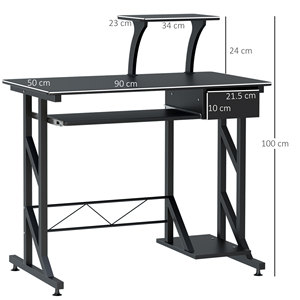 HOMCOM-Escritorio de oficina de acero y madera para ahorrar espacio, con cajón, bandeja extraíble para teclado, 90x50x100 cm, color negro - Product Image 3