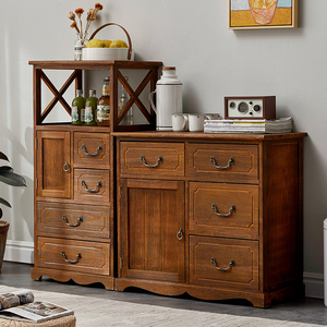 Armoire de rangement en bois massif vintage méditerranéenne, style américain, pastoral, salon, entrée, commode, meubles de maison - Product Image 4