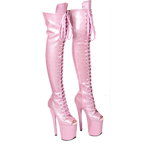 8 "(20cm) topuk pembe sim Patent dantel up uyluk yüksek platformu çizmeler diz üzerinde fetiş çizmeler - Product Image 1