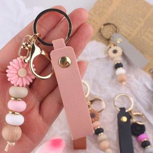 New Style Daisy Flower Beaded Keychain Cute Pu Leather Holder Fashion <b>Key</b> <b>Ring</b> for Women Girls Gift - Product Image 6