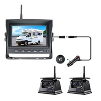 Caméra de recul sans fil avec écran double IPS de 5 pouces, enregistrement en boucle, mode veille, alimentation solaire de secours pour camping-car, caravane, fourgon