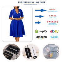 Robes tendance printemps-été C8650 pour femmes, costume décontracté, col chemise, col en V, manches 3/4, robe trapèze, robe de bureau élégante, robes africaines