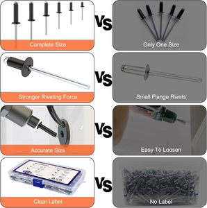 Kit d'assortiment de rivets à tête plate en aluminium de haute qualité, 6 tailles, 3,2 <span class=keywords><strong>mm</strong></span>, <span class=keywords><strong>4</strong></span> <span class=keywords><strong>mm</strong></span>, 5 <span class=keywords><strong>mm</strong></span>, qualité industrielle, tête plate, argenté, zingué - Product Image 4
