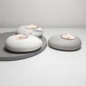 Uobobo Round Concrete Tea Light Holder Handmade Ceramic Candle Holder Monochrome Table Centerpiece