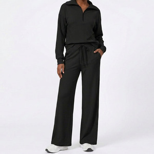 Conjuntos Deportivos al por Mayor para <span class=keywords><strong>Mujer</strong></span>, Conjunto de Dos Piezas, Sudadera con Cierre de Media Cremallera, Pantalones Anchos, Ropa Informal Holgada para Estar en Casa - Product Image 3