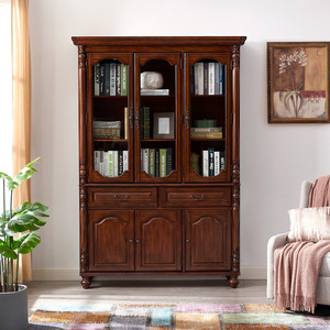 Librería de Madera Estilo Rústico Más <span class=keywords><strong>Popular</strong></span> con Puertas de Vidrio, Muebles de Oficina para el Hogar de Madera Maciza, Librería de 3 Puertas, Librería de 2 Puertas - Product Image 3