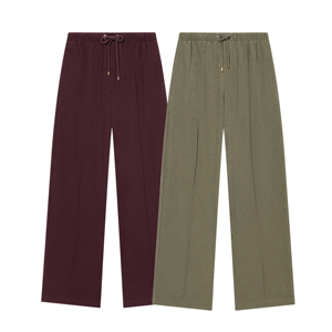 Pantalones Anchos de Cintura Media con Cordón Elástico, Pliegues, Estilo Casual, Largos, de Color Sólido, para Otoño, para Mujer - Product Image 1