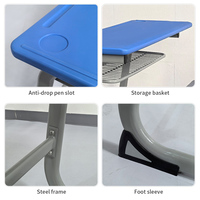 Conjunto de Mesa e Cadeira Escolar Personalizado OEM, Tampo Azul em PE, Mobiliário Ergonômico para Sala de Aula, Mesa de Estudo para Estudantes