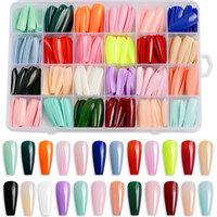 576Pcs Kuku Palsu Pendek Bentuk Kotak, Kit Kuku ABS, Kuku Buatan Matte Glossy Glitter French untuk Salon Grosir Kustom