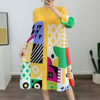 Vestido Casual Maxi Africano Plisado con Estampado Geométrico de Poliéster 100% Ecológico de Alta Calidad, Largo hasta el Tobillo, para Mujer, Tallas Grandes, ODM