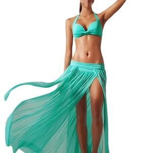 Nuevo Vestido de playa sólido de 5 colores para mujer, cubierta de Bikini de malla, vestidos de baño Sarong de lado abierto, falda de Playa de tamaño libre, Sarong - Product Image 3