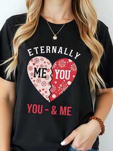 T-shirt nera da donna Eternal You & Me a maniche corte, girocollo, con stampa a cuore, casual, estiva, 100% cotone jersey - Product Image 3