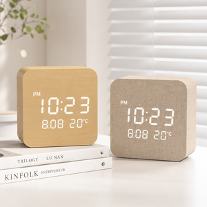 Horloge numérique électronique à affichage LED <span class=keywords><strong>en</strong></span> bois, design simple, pour chambre, bureau, famille, studio individuel, salle de classe - Product Image 1