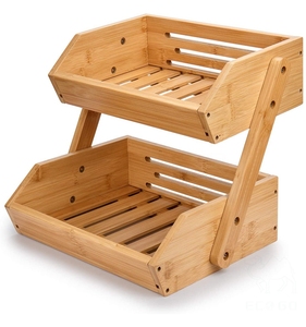 Bamboo Fruit Basket Vegetable Storage Basket 2-Tier Bamboo Countertop Fruit Basket
