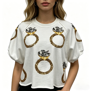 OEM Custom manicotti corti con anello di paillettes da donna <span class=keywords><strong>felpa</strong></span> taglia Ram orlo perle <span class=keywords><strong>oversize</strong></span> Mix di paillettes felpe da donna - Product Image 1