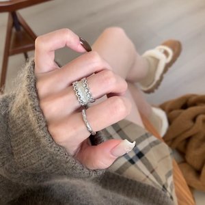Bague ouverte en argent sterling 925 pour femmes, bague rétro à facettes larges, bague polyvalente personnalisée, nouvelle tendance - Product Image 5