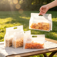 Sachets transparents à huit soudures latérales avec fermeture éclair, faciles à transporter, pour conserver les snacks secs et frais, idéaux pour l'emballage alimentaire de détail