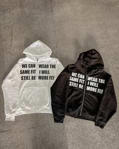 Sweat à capuche zippé en coton éponge française 100% de haute qualité pour hommes, col à capuche brodé avec motif de lettres appliquées sérigraphié - Product Image 1