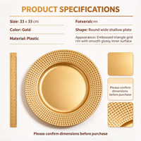 Assiette de présentation en plastique PP dorée sur mesure, avec bordure en grille pyramidale gaufrée, pour la décoration de table de mariage ou de fête