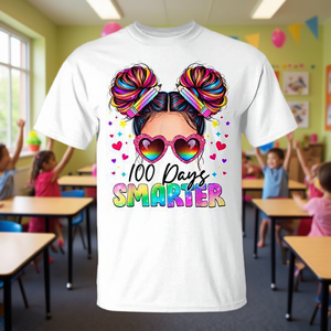 T-shirt pour filles d'école avec motif chignon désordonné pour la célébration du 100e jour d'école - Product Image 3