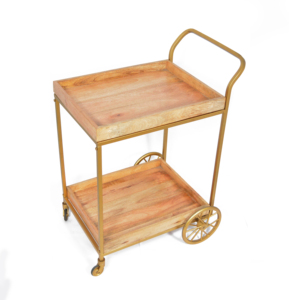 Vente en gros d'hôtel de bonne qualité cadre en métal doré personnalisé avec dessus en bois chariot de bar de service pliant chariot 2 couches avec étages - Product Image 5
