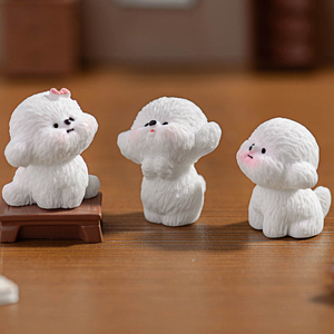 Mini figurine mignonne en résine de chien Teddy blanc, miniatures de chiot, breloques animales pour décorations de paysage, accessoires de bricolage - Product Image 5